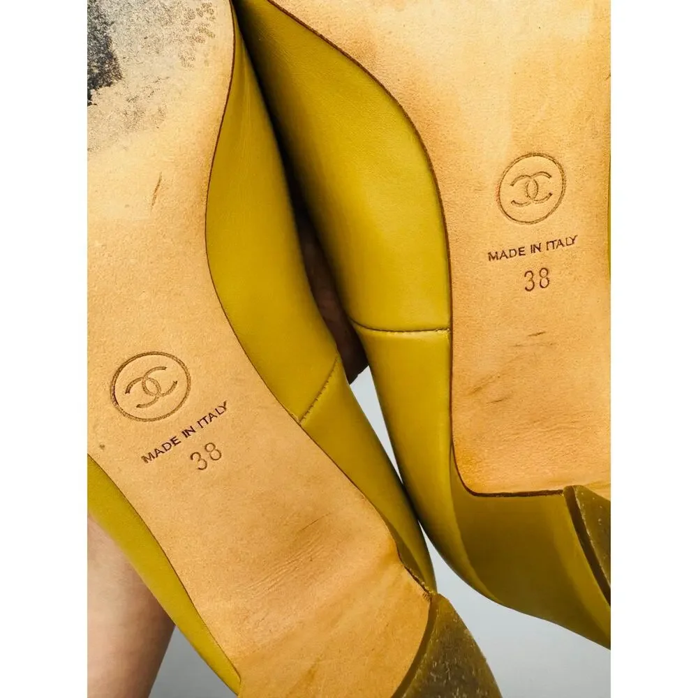 Chanel Khaki CC Logo Chain Strap Open Toe Pumps Heels EU 38 US 8